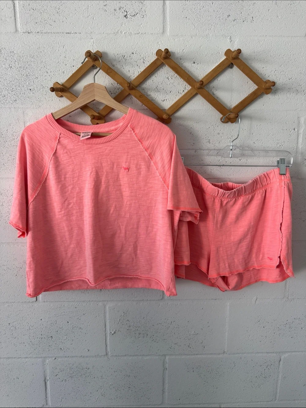 Neon peach PINK Two-Piece short Set